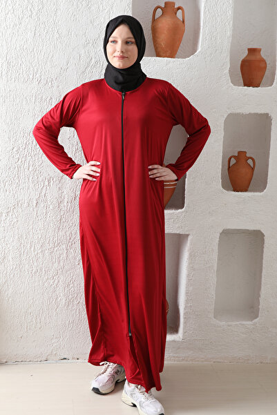 Defkay One-Piece Zipper Solid Color Light Fabric Women's Prayer Dress Ferace