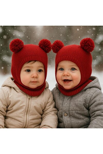 meriç bebe - bütün çocuklar melektir. mrc Girls-Boys Children's Pompom Seamless Luxury Knitwear Balaklava Beanie Ski Mask