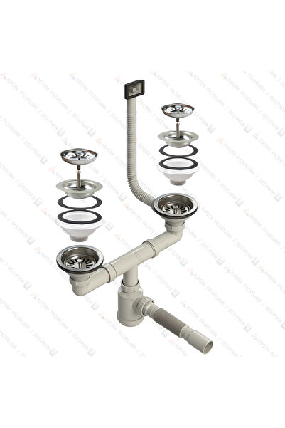 DESIPHON Çiftli Çöpmak Kafalı Taşmalı Borulu Sifon Ø50 Derin 11 cm Yandan Taş...