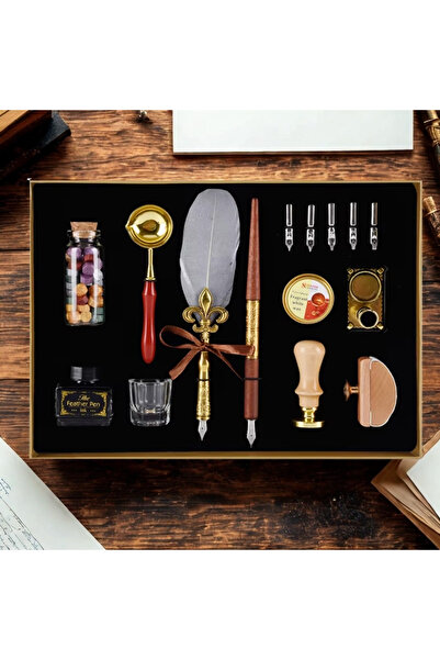 PYKA HOME SHOP Set caligrafie vintage, cu Pana Gri, Old Script, cu accesorii complete, gri