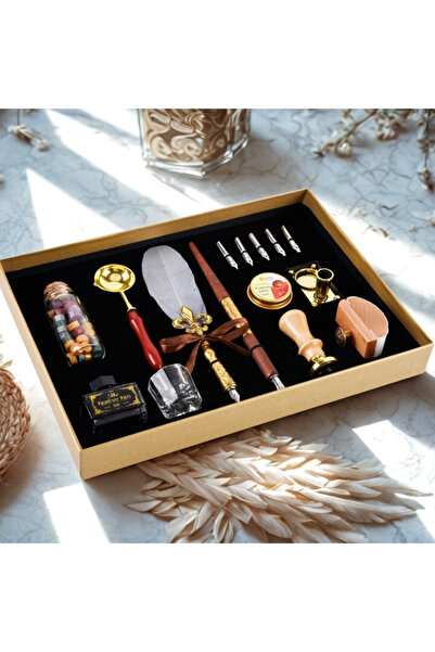 PYKA HOME SHOP Set caligrafie vintage, cu Pana Gri, Old Script, cu accesorii complete, gri