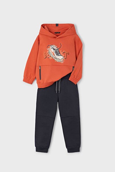 MAYORAL Boy's Regular Fit Hooded Printed 2-Piece Tracksuit Set - Orange