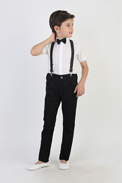 Dıgıl Kids White Shirt Suspender Bow Tie Black Pants