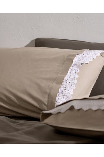 Madame Coco Fleuve 100% Cotton 2-Piece Pillowcase - Beige