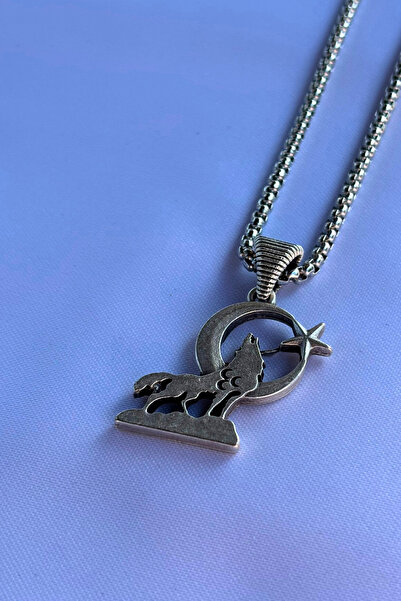 Begondio Ay Yıldız Bozkurt El İşçiliği Paslanmaz Çelik Zincir Erkek Kolye