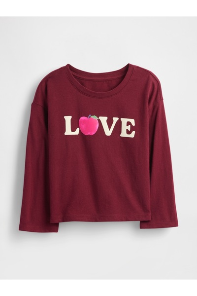 GAP Kız Bebek Bordo Mix & Match Grafik Baskılı T-Shirt