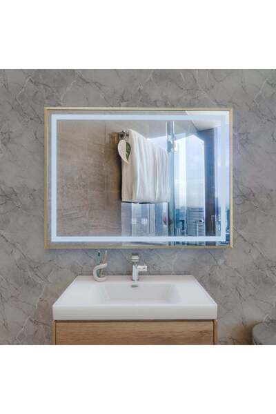 ALC-Shop Oglinda LED Touch Kalahiri, 80x60 cm, functie Dezaburire, Rama Auriu...