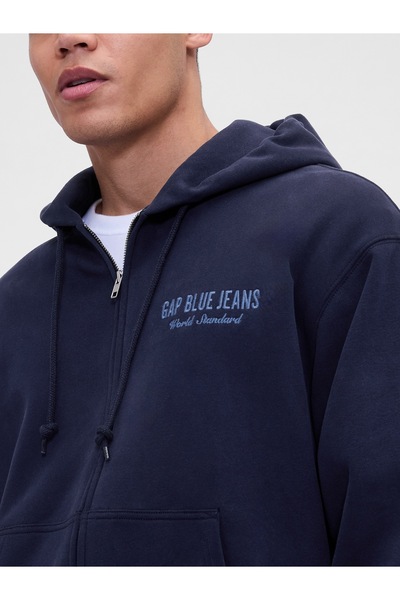 GAP Erkek Lacivert VintageSoft Logo Fermuarlı Sweatshirt