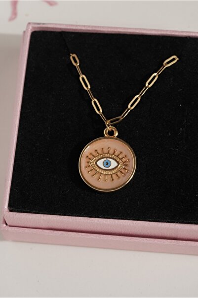 AŞIK ACCESSORIES قلادة العين الشريرة من الفولاذ على شكل عين مستديرة