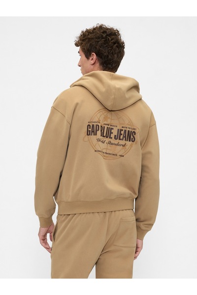 GAP Erkek Kahverengi VintageSoft Logo Fermuarlı Sweatshirt