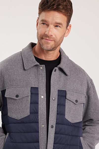 Tudors Чоловічий Relax Fit Зручний крій На кнопках Капюшон з капюшоном Дві кишені Класичний комір Синій кашемірний пальто