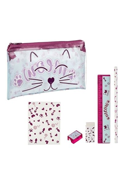 ANTBRO ® Cat School Set — 6 Pieces with Pencil Case, For Girls & Unisex, Cat Design