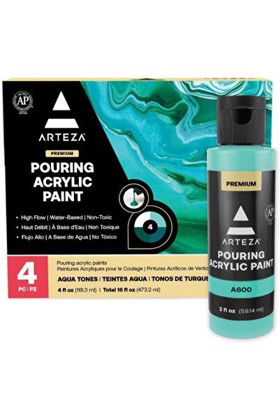 ARTEZA صب طلاء الأكريليك، درجات ألوان مائية، زجاجات سعة 4 أونصة - مجموعة من 4 قطع