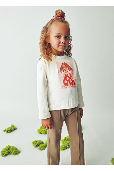 MAYORAL Girl's 2-Piece Set (Ages 4-10) – Cream Color Printed Cotton Blouse and Floral Pattern Buckle Set