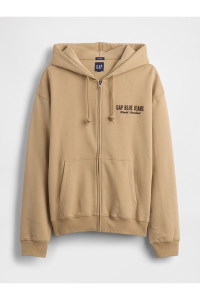 GAP Erkek Kahverengi VintageSoft Logo Fermuarlı Sweatshirt