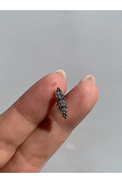 kurukafagift Çelik Piercing Helix Tragus Lob Kıkırdak 3 Taşlı Model 8 mm