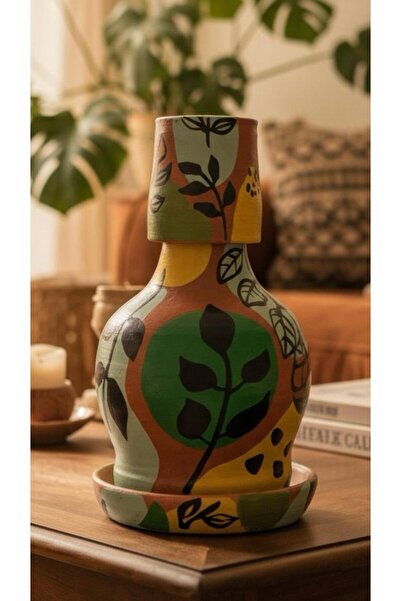 Comlekevi toprak saksı El yapımı desenli toprak testi sürahi