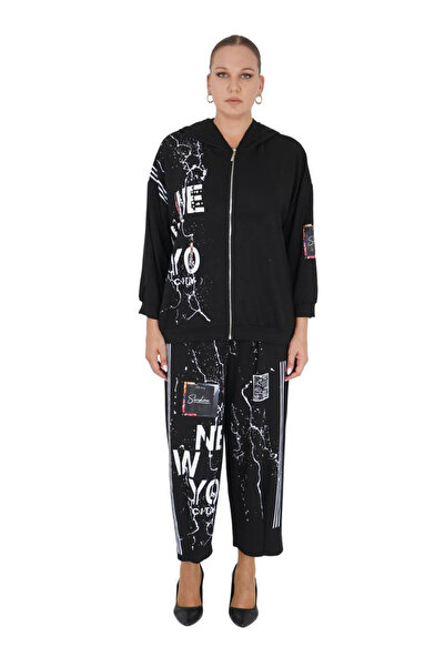 Darkmen Women's Plus Size Hooded Bottom Top Two-Piece Set