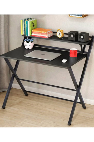 Un Foldable office table with practical design and top shelf for perfect organization