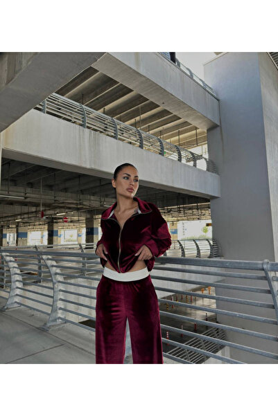 MODAMİNEM Women's Zippered Velvet Tracksuit Set