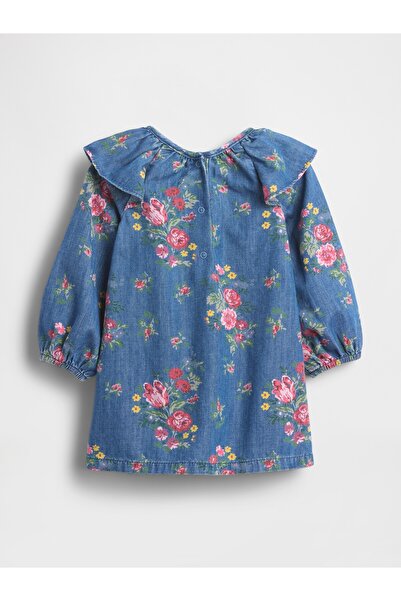 GAP Bebek Koyu Mavi Denim Volanlı Omuz Elbise