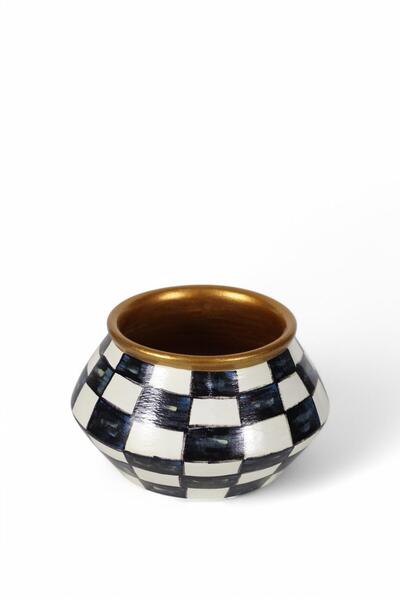 Cansuhobi Siyah beyaz damalı dekoratif kase vazo