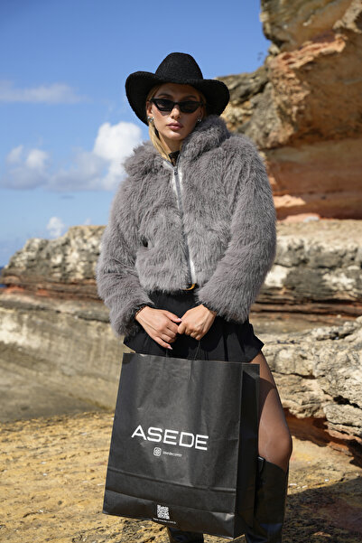 BLACKPERA Yumuşak Doku Astarlı Fermuarlı Kürk Mont