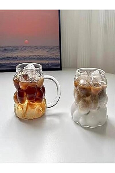 YAZICI İbico 2 Adet Kulplu Boncuk Şekilli Cam Bardak – 350Ml Borosilikat Üzüm & Kabarcıklı Tasarım