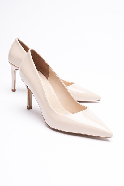 Mubiano Pantofi cu toc din piele lacuita pentru dama 8 cm varf ascutit bej Ca...