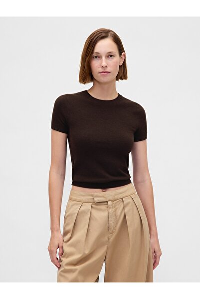GAP Kadın Kahverengi CashSoft Stretch Baby T-Shirt