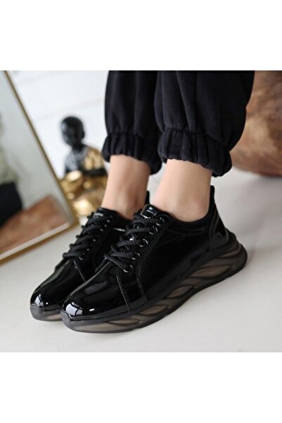 FRESCO SCARFS Black Patent Leather Gray Sole Sports Shoes 259688