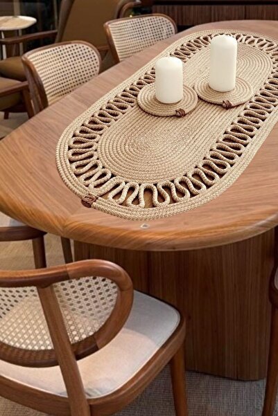 Salvia Dione Jute Straw Runner - Patterned Frilly Tablecloth Decorative Living Room Coffee Table Console Pinterest Runner 40X100