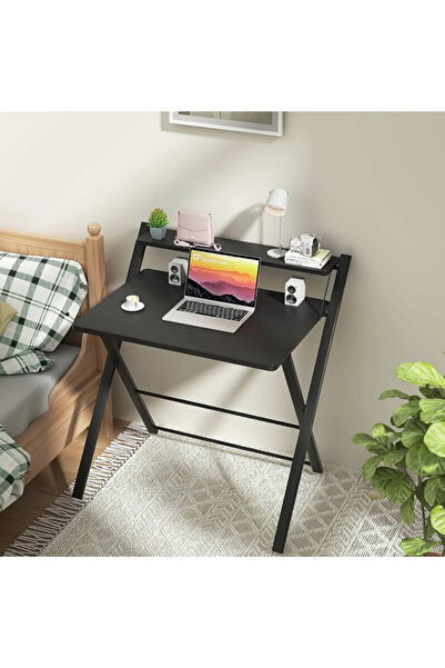 Un Foldable office table with practical design and top shelf for perfect organization