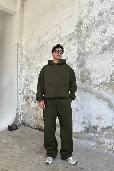 BARLİZ Men's Baggy Basic Oversize Premium Model 3-Thread Tracksuit Set