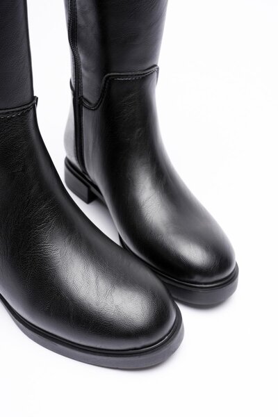 Mubiano Dámské kožené boty na zip se zlatými doplňky černé Ferina