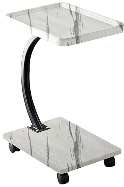 Türkiye Double Layer End Table, Slim C Shaped Coffee Table, with 360° Rotation Wheel, White