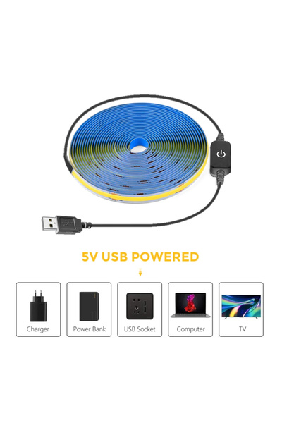 Generic DC 5V USB LED COB Strip with Inline Touch Dimming Switch 3 Meter White