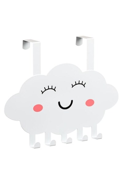 SOHO Cuier metalic în formă de nor cu 5 agățătoare, se atașează la dulap sau ușă, 12,5 x 11 x 5 cm, Alb