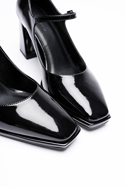 Mubiano Women's Patent Leather Thick Heeled 7.5 cm Platform Black Orliva