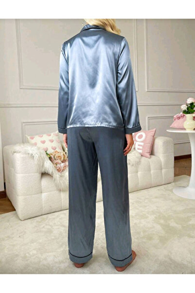 Star Fashion Pijama dama satin, model Turcia, cu nasturi si maneca lunga