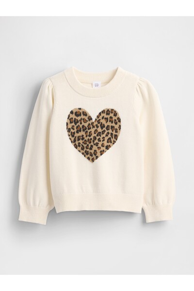 GAP Kız Bebek Kırık Beyaz Puff-Sleeve Kazak