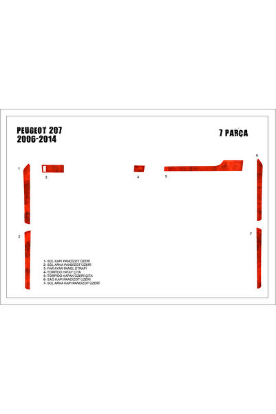 Marscockpitdesign شريطات أبواب بيجو 207 2007 - 7 قطع