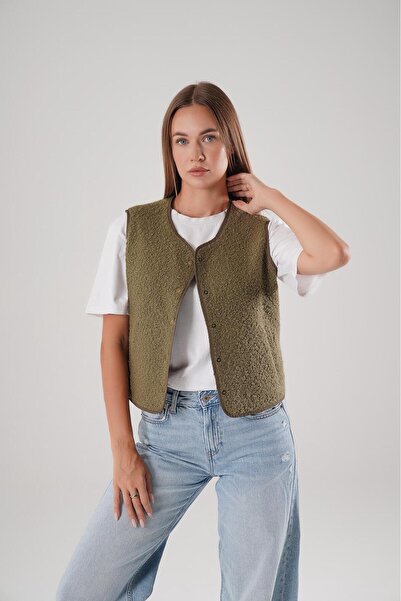 DIVINE TASARIM Kadın Teddy Buklet Ceket - Astarlı, Çıtçıt Kapamalı