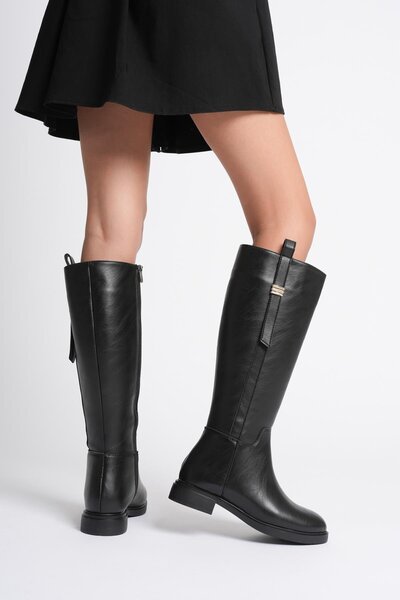 Mubiano Dámské kožené boty na zip se zlatými doplňky černé Ferina