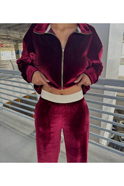 MODAMİNEM Women's Zippered Velvet Tracksuit Set