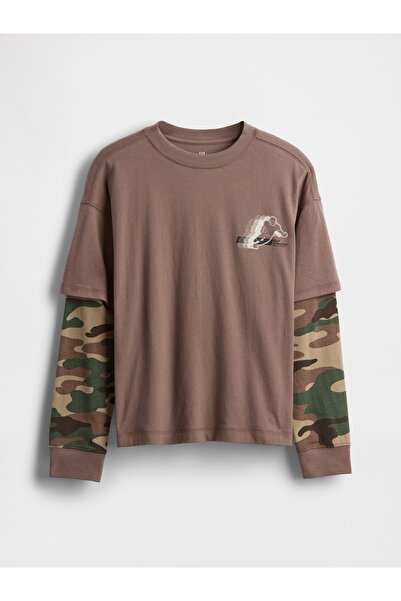 GAP Erkek Çocuk Kahverengi 2-in-1 Graphic Baskılı T-Shirt