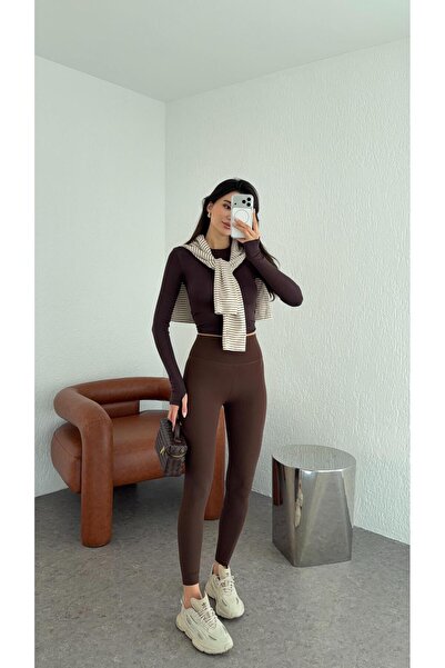 HAZELANNA Colanți maro cu talie înaltă din Lycra