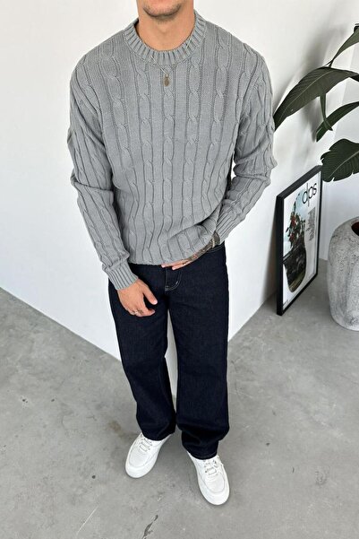 HAFKAGİYİM Gray Knitted Pattern Relaxed Knitwear Sweater