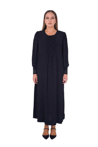 Darkmen Women's Plus Size Black Pearl Detail Silk Satin Look Long Sleeve Long...