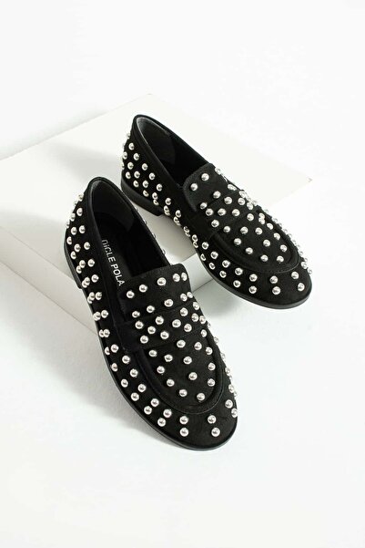 diclepolat Жіночі чорні замшеві лофери з заклепками Bold